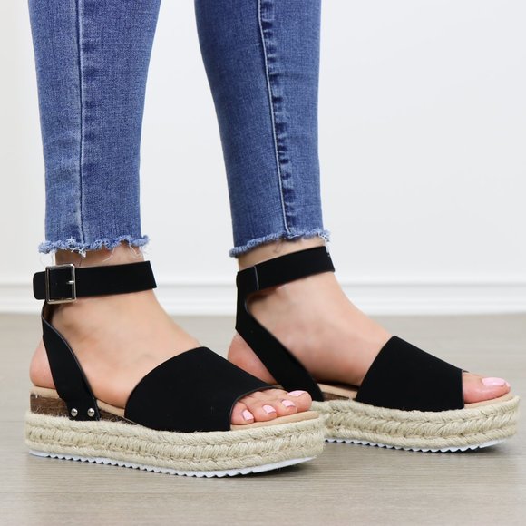 Shoes - Black Espadrille Platform Comfort Sandal
